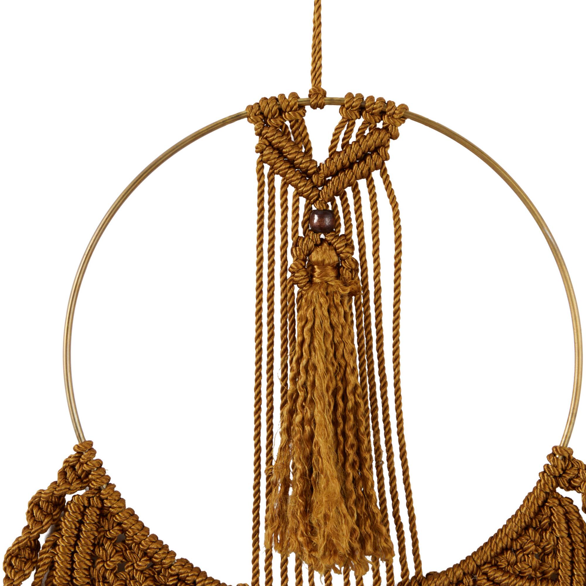 Brown Fabric Intricately Weaved Macrame Wall Decor with Beaded Fringe Tassels 10" x 1" x 38"